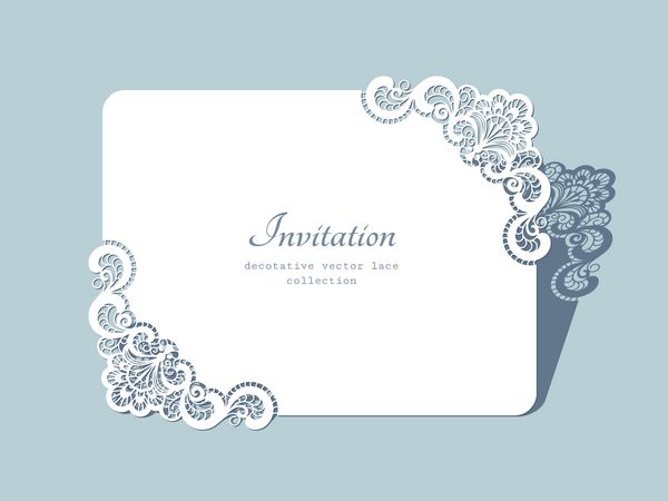 قاب کاغذی مستطیلی با l گوشه روپوش توری کارت تبریک یا الگوی دعوت عروسی وکتور