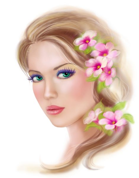 بهار تابستان زیبایی زن فانتزی در گل روی مدل مو