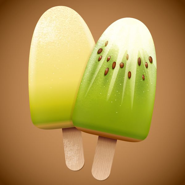 بستنی طعم میوه خربزه و کیوی وکتور روشن تصویری واقعی از طراوت تابستانی