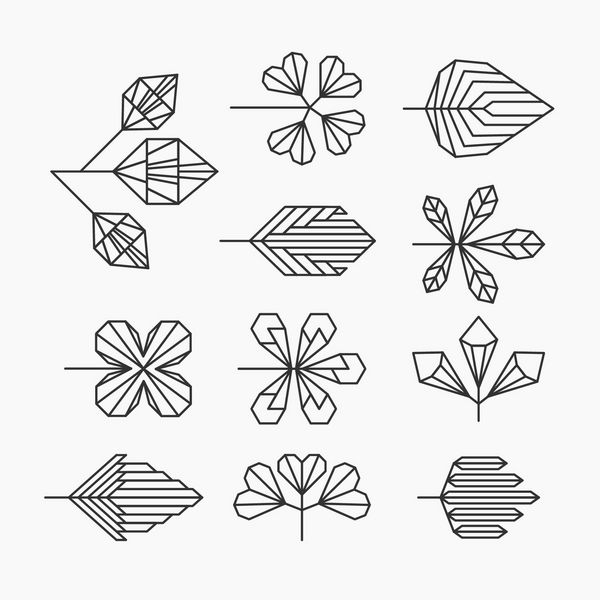 برگ های هندسی هیپستر مجموعه ای از نمادهای جدا شده آرم ها