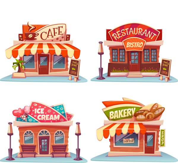 کافه رستوران بستنی فروشی و نانوایی مجموعه وکتور تصویر