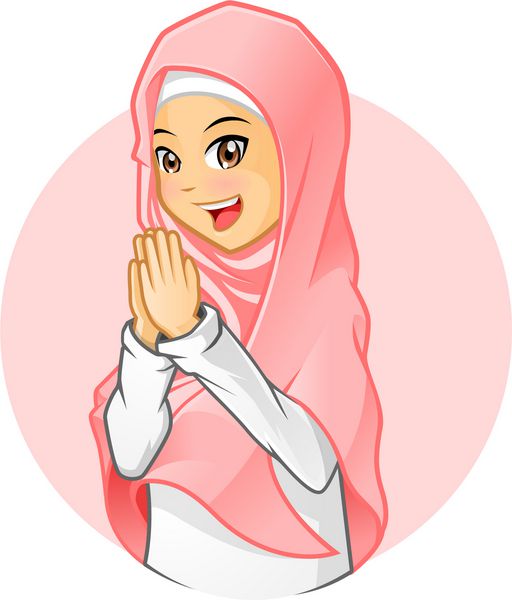 دختر مسلمان با کیفیت بالا با روبند صورتی با تصویر وکتور بازوهای خوشامدگویی