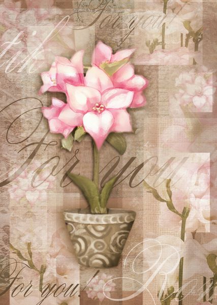 گل کارت پستال تبریک گل نجومی زیبا در گلدان با طرح جدا شده بر روی پس زمینه گرانج کهنه برای طراحی تعطیلات کارت عشق نقاشی با دست