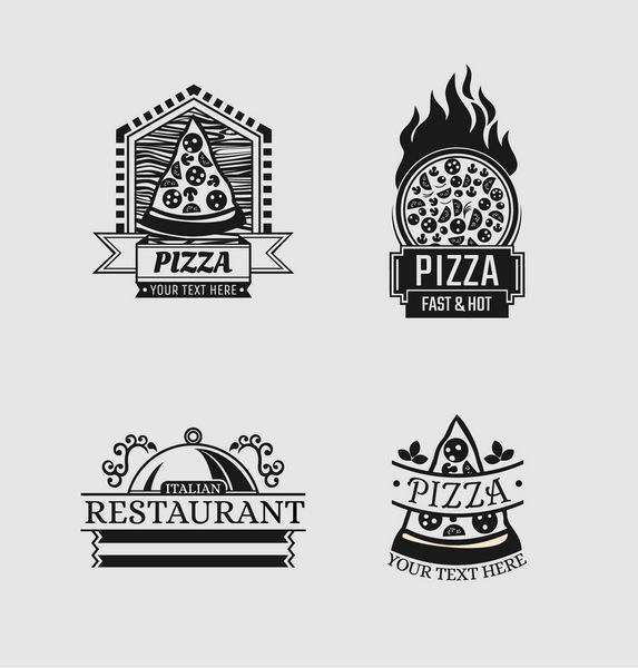 برچسب ها و آرم های پیتزا برای کافه ها و رستوران های ایتالیایی سیاه و سفید