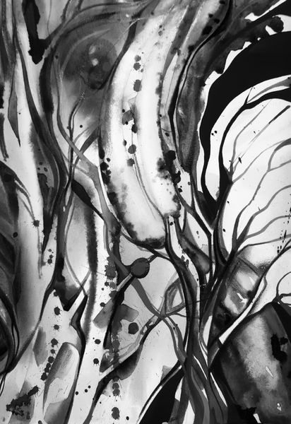 بافت آبرنگ انتزاعی سیاه و سفید نقاشی مدرن هنر آوانگارد یادآور گرافیتی های خیابانی زیرزمینی گرانج الگوی تک رنگ اکریلیک آبرنگ
