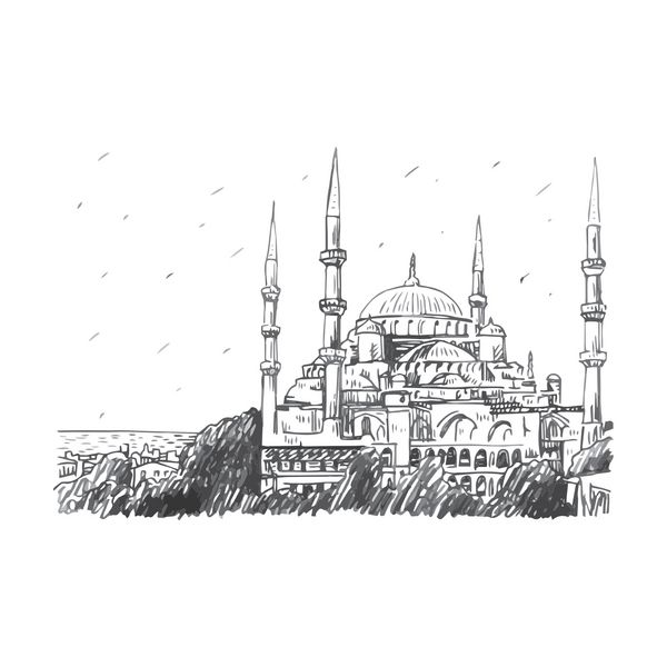 مسجد آبی استانبول ترکیه وکتور طرح مداد دست آزاد