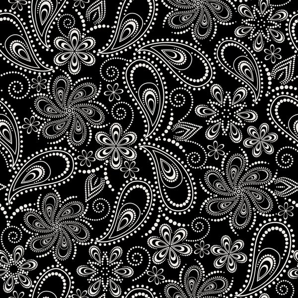 تصویر سیاه و سفید هندی بدون درز با گل و گل پس زمینه وکتور