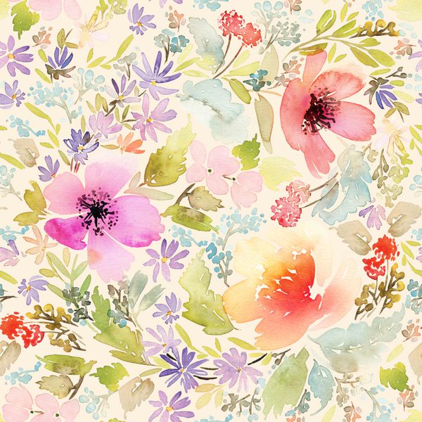 الگوی فنری بدون درز نقاشی آبرنگ به خوبی برای کاغذ بسته بندی و دستمال کاغذی مناسب است دست ساز گل ها