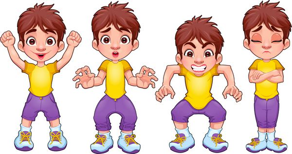 چهار حالت از یک کودک در عبارات مختلف وکتور شخصیت های جدا شده کارتونی