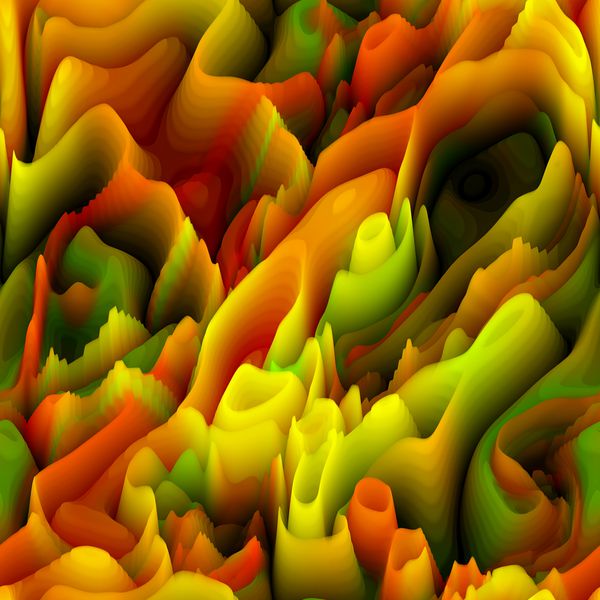موج فراکتال انتزاعی هنری پس زمینه پاییزی تار در رنگ های طلایی زرد قرمز سبز و نارنجی الگوی بدون درز افکت سه بعدی