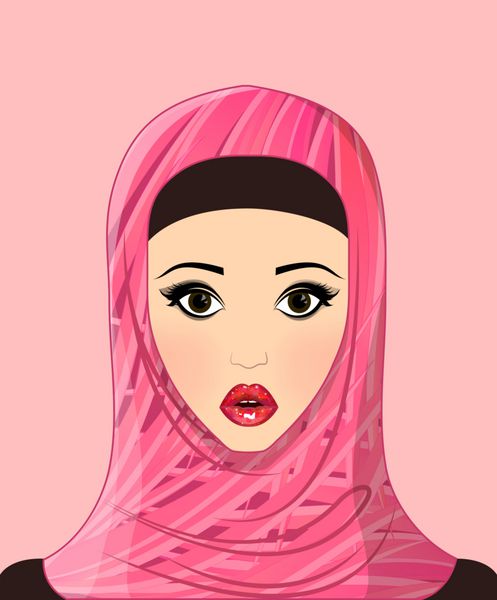 پرتره دختر زیبای مسلمان با حجاب طرح دار طرح گل تصویر وکتور