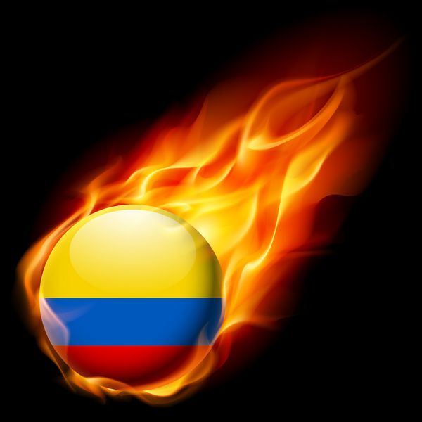 پرچم کلمبیا به عنوان نماد گرد براق که در شعله می سوزد