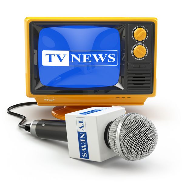 مفهوم اخبار یا گزارش تلویزیونی میکروفون و تلویزیون 3 بعدی