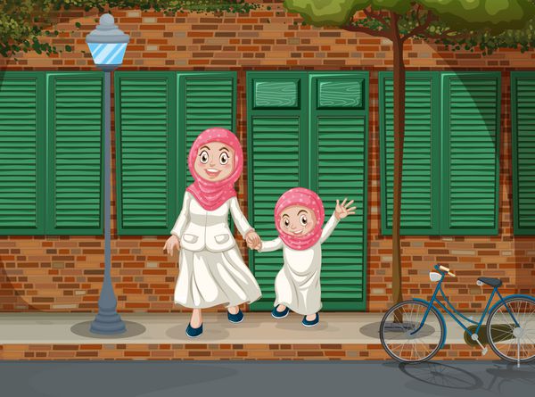 تصویر دختران مسلمان در پیاده رو