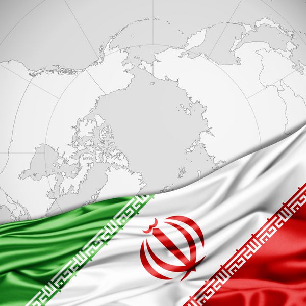 پرچم ابریشم ایران با کپی برای متن یا تصاویر شما و پس زمینه نقشه جهان