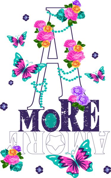 طرح حروف زیبا با گل و پروانه برای پوشاک و تی شرت