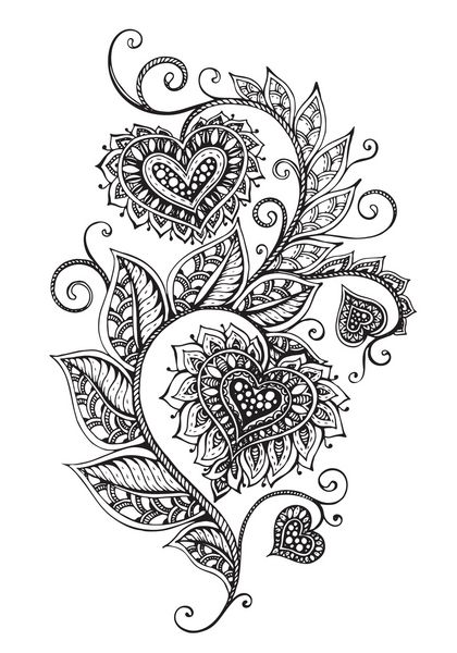 وکتور الگوی گل آراسته با دست کشیده به سبک زنتاگل گل ابله گرافیکی سیاه و سفید با قلب تصویر روز