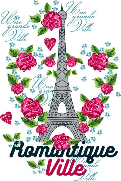 پاریس فرانسه کارت تایپوگرافی پوستر پوشاک طراحی گرافیکی گل