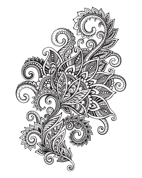 وکتور الگوی گل آراسته با دست کشیده به سبک زنتاگل تصویر ابله گرافیکی سیاه و سفید