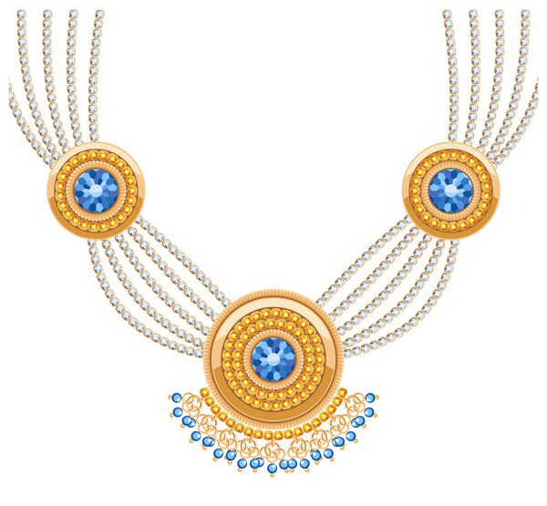 گردن آویزهای گرد طلایی با سنگ های قیمتی آبی جواهرات روی زنجیر الماس گردن گرانبها سنجاق سینه به سبک قومی هندی