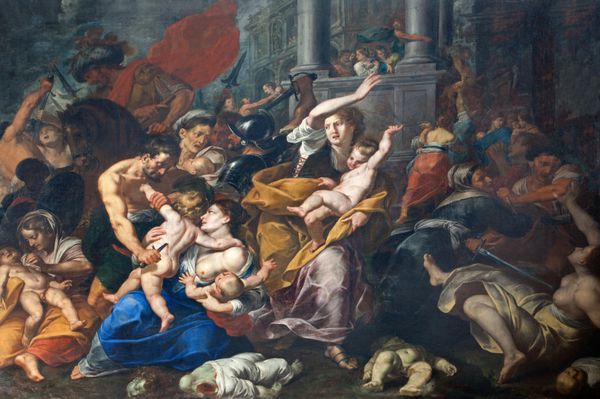 میلان ایتالیا - 16 سپتامبر 2013 نقاشی قتل عام بیگناهان از کلیسای سان استورجیو توسط جیوان کریستوفورو استورر 1610 - 1671