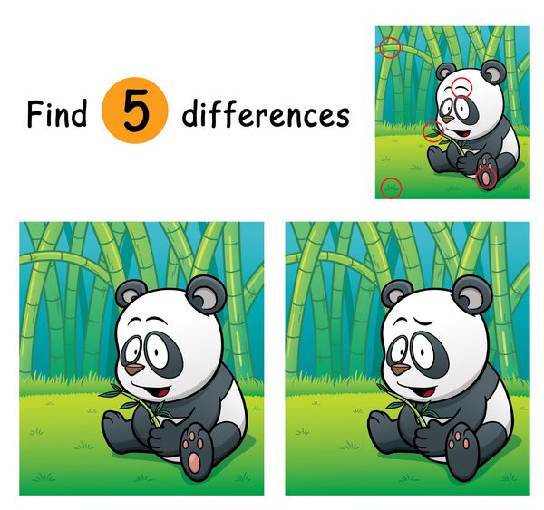 وکتور از بازی برای کودکان تفاوت ها را پیدا کنید - پاندا