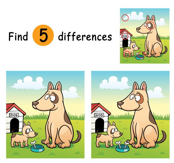 وکتور از بازی برای کودکان پیدا کردن تفاوت - سگ