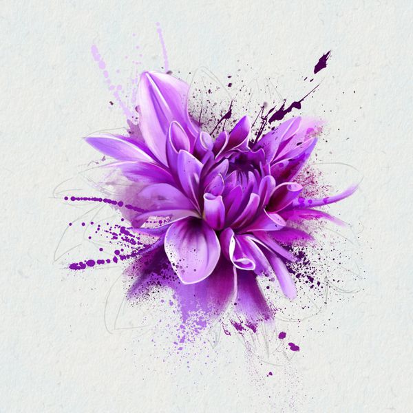 تصویر آبرنگ گل بنفش رنگ اسپری نمای نزدیک جدا شده در پس زمینه سفید