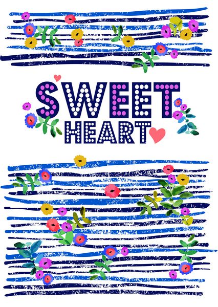 عرق قلب راه راه و گل به نقل از تایپوگرافی طرح گل برای تی شرت
