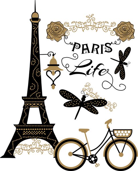 طرح زیبای پاریس با گل و سنجاقک برای پوشاک و تی شرت