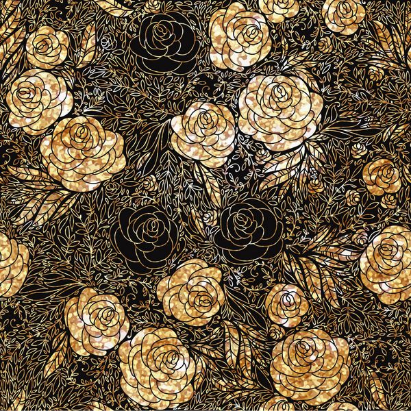 الگوی قومی به سبک zentangle با زیورآلات انتزاعی برای پارچه پارچه مد کاغذ بسته بندی الگوی گل طلای اصلی در پس زمینه سیاه بافت براق طلای مد روز نقاشی باتیک