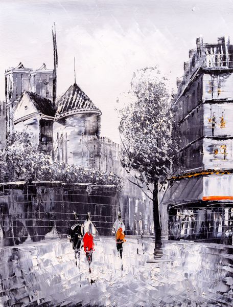 نقاشی رنگ روغن - نمای خیابان پاریس