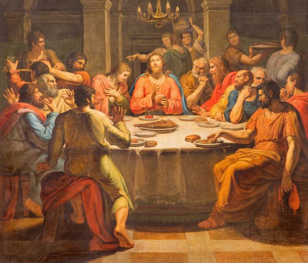 رم ایتالیا - 12 مارس 2016 آخرین نقاشی شام در کلیسای کلیسای دی سان لورنزو در داماسو توسط وینچنزو برتینی 1818