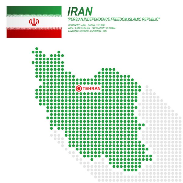 سبک نقطه ای نقشه و پرچم ایران در زمینه سفید وکتور هنری 