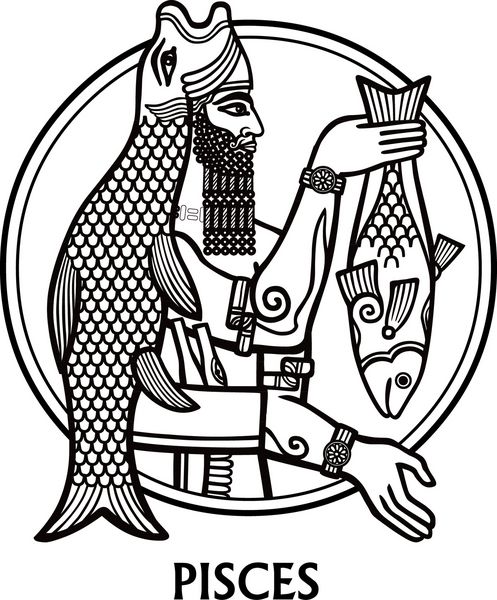 علامت زودیاک ماهی ها هنر وکتور طراحی سیاه و سفید زودیاک جدا شده روی سفید
