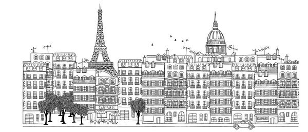 بنر بدون درز خط افق پاریس تصویر سیاه و سفید با دست کشیده شده است