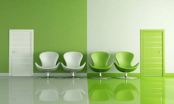سبز و با فضای داخلی با صندلی راحتی مد و دو در - رندر