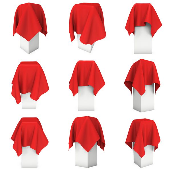 پایه ارائه پوشیده شده با یک مجموعه پارچه قرمز pl برای جایزه یا جلد جایزه توسط مجموعه پارچه رندر سه بعدی جدا شده روی سفید