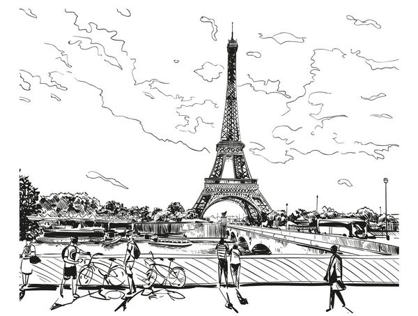 طرح وکتور برج ایفل پاریس فرانسه وکتور دست کشیده