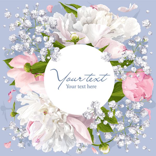 دعوتنامه یا کارت تبریک گل عاشقانه برای عروسی روز و رویدادهای دیگر با گل صد تومانی برگ گچ و برچسب سفید گرد