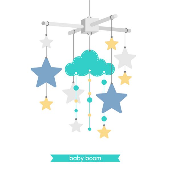 کارت نوزادی تصویر موبایل کودک ابر و ستاره وکتور دعوت نامه حمام نوزاد وکتور اسباب بازی کودک آویزان