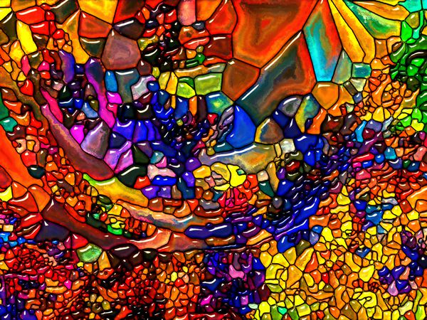 سری سنگ گابلین تعامل الگوی رنگارنگ شیشه ای رنگارنگ با موضوع تخیل خلاقیت و هنر