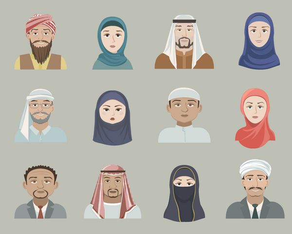 مجموعه وکتور آواتار مردان و زنان مسلمان عکسهای کارتونی از مردم عرب