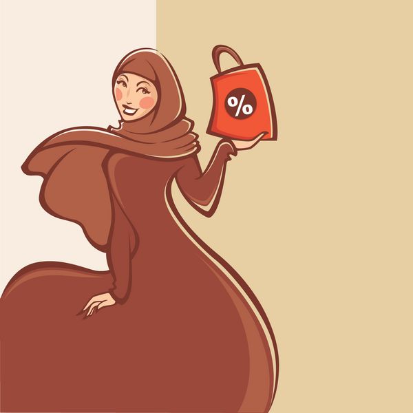تصویر زیبا از زن مسلمان عربی در حال خرید وکتور