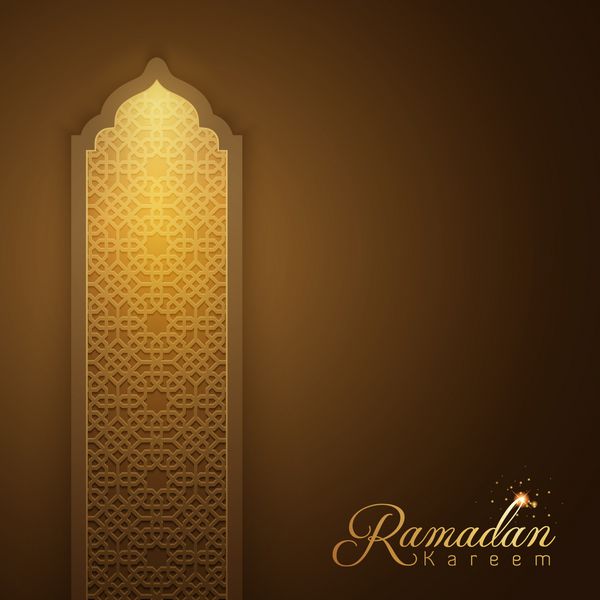 پس زمینه کارت تبریک پنجره با الگوی عربی درخشان رمضان کریم
