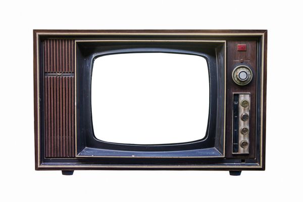 تلویزیون قدیمی کلاسیک قدیمی به سبک رترو قدیمی با صفحه نمایش بریده شده در پس زمینه ایزوله