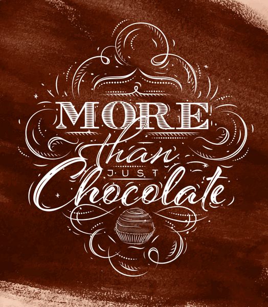 پوستر شکلات با حروف قدیمی بیشتر از طراحی شکلاتی روی پس‌زمینه آبرنگ قهوه‌ای
