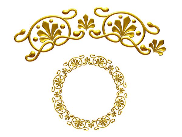 قطعه زینتی طلایی پنج نسخه گرد زاویه نود درجه برای گوشه یا دایره تصویر سه بعدی