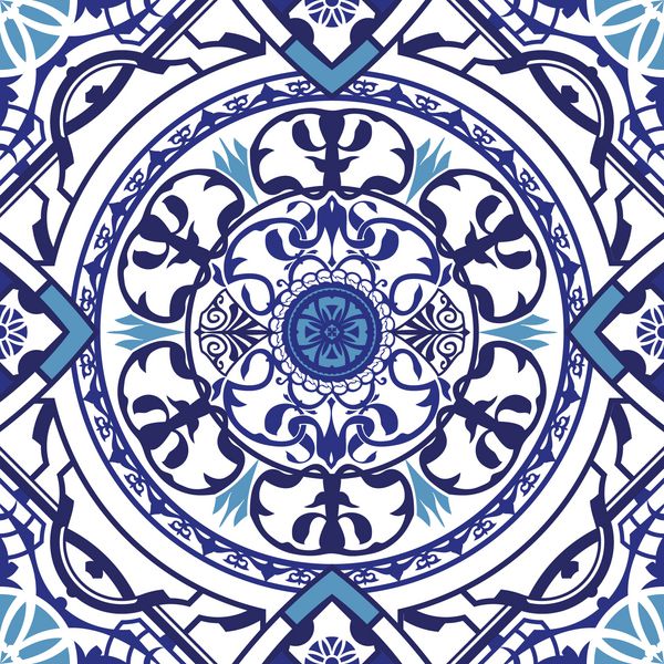 الگوی زینتی ظریف بدون درز کاشی سرامیک جهت زینت سنتی تم هنر شرقی و قومی عناصر تزئینی