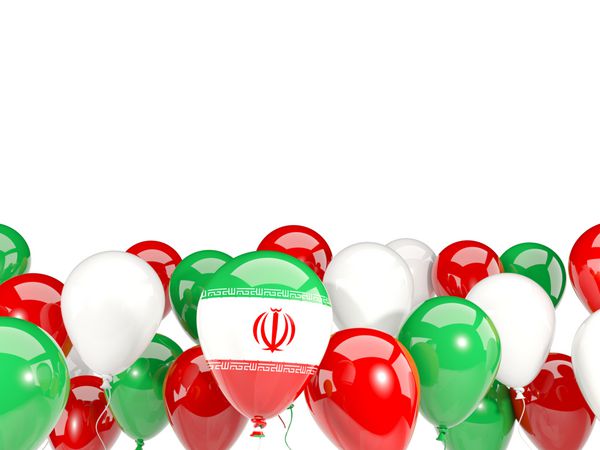 پرچم ایران با بادکنک های جدا شده روی سفید تصویر سه بعدی